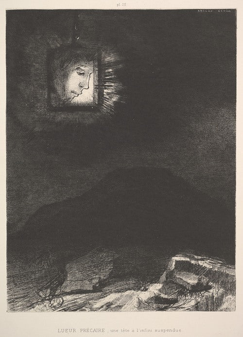 The vague glimmer of a head suspended in space (1891) by Odilon Redon