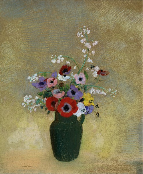 Large Green Vase with Mixed Flowers (1910 - 1912) by Odilon Redon
