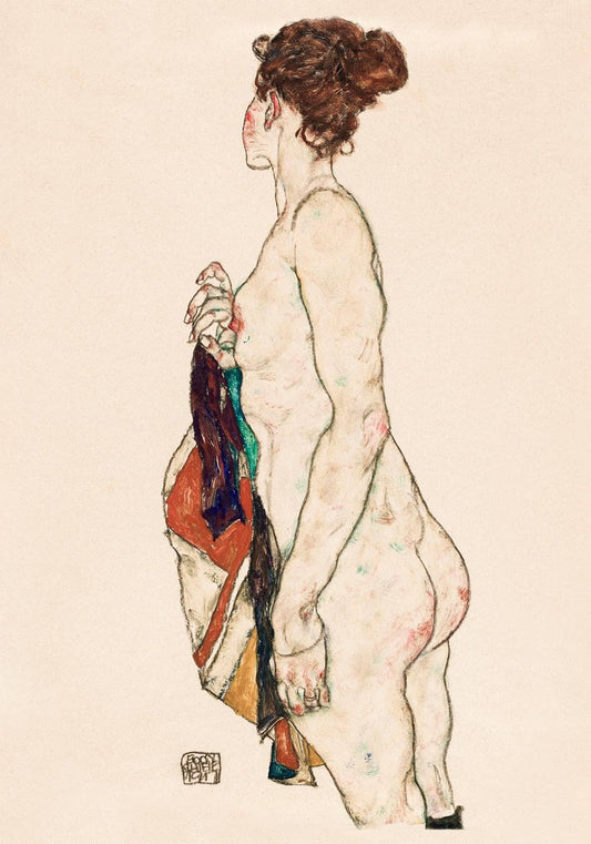 Standing woman with a Patterned Robe by Egon Schiele