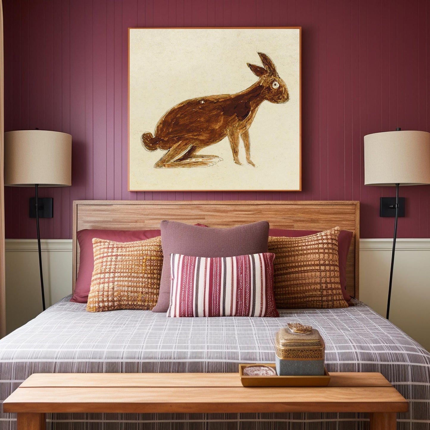 Brown Rabbit Art Print - Bill Traylor - Charming Americana Bunny Art -Style Illustration for Kids' Rooms - Instant Digital Download