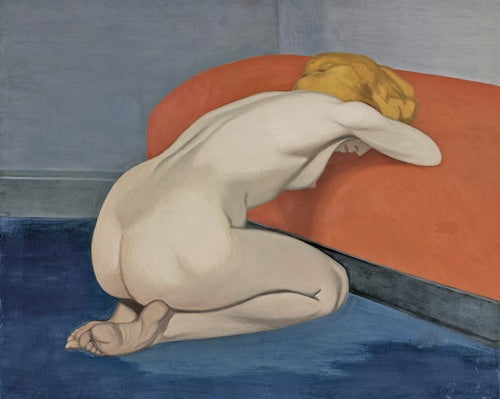Naked Woman Kneeling In Front of a Red Couch (1915)