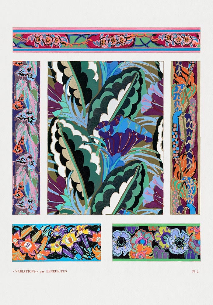 Vintage Geometric Floral Art Deco Pattern, Variation 4 by Édouard Bénédictus