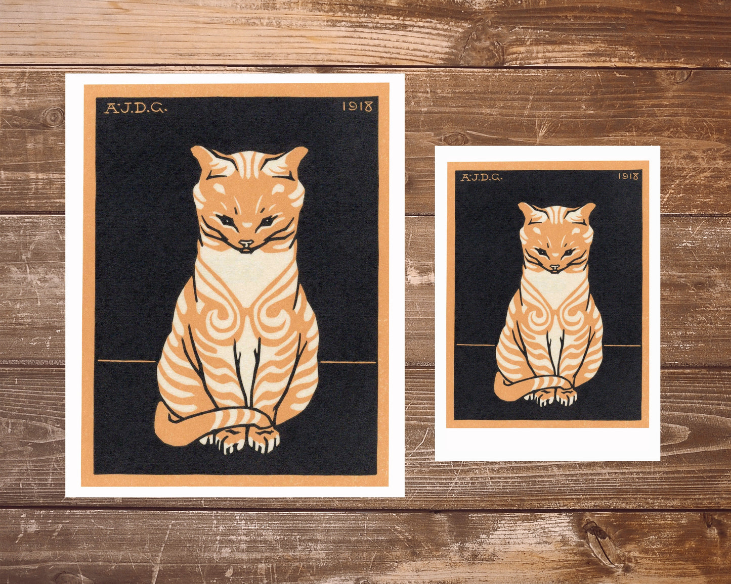 Vintage orange cat fine art print | Tabby cat | Art nouveau animal woodcut | Woodblock animal wall art | Julie de Graag