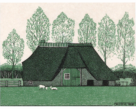 Vintage farm fine art print | Farm with thatched roof | Landscape art | Modern vintage décor | Julie de Graag | Ready to frame & gift
