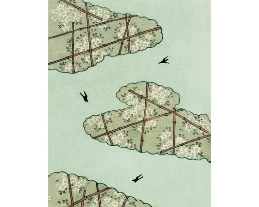 Blue sky and birds art| Vintage Asian pattern print | Watanabe Seitei | Kacho-ga artist | Modern vintage décor | Eco-friendly gift