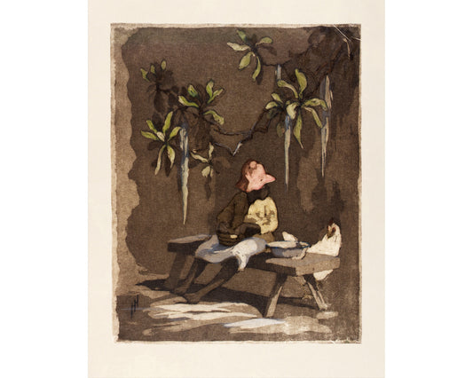 Girl with chicken art | Little Miss Muffet | Female artist | Helen Hyde | Vintage African American subject