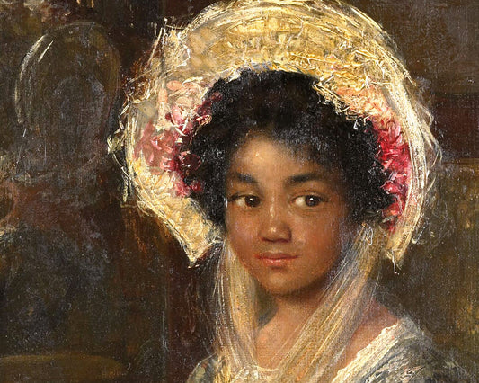 Victorian girl portrait | Young Woman with a Fan | African American wall art | Vintage painting of a Black child | Simon Maris