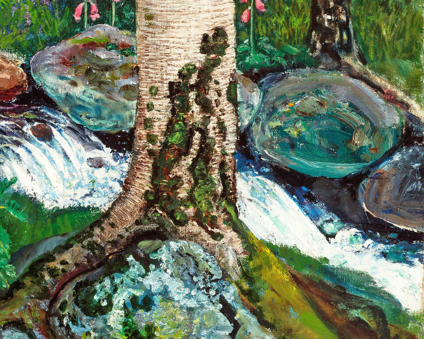 Vintage forest art print | Foxgloves | Women picking berries | Tree and nature wall art | Nikolai Astrup fine art