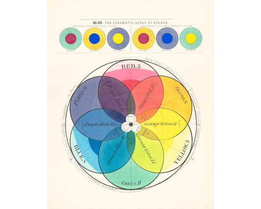 Vintage color chart | The Chromatic Scale of Colors | Color wheel art print | Primary colors wall art | Antique design & color theory