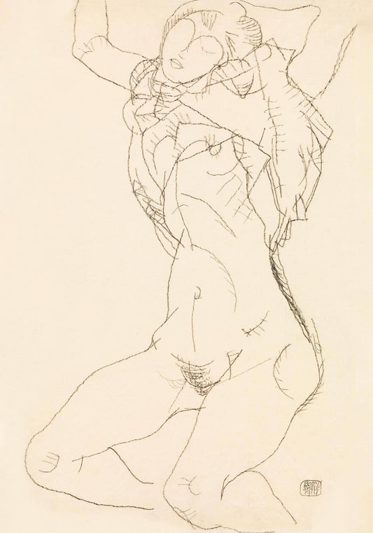 Woman undressing by Egon Schiele