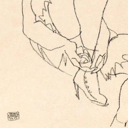 Woman Buttoning Her Shoes by Egon Schiele