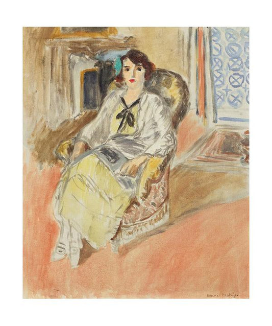 Art Print &quot;Jeune fille assise, robe jaune (1921-1922)&quot; by Henri Matisse (1921)