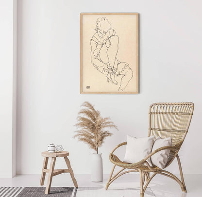 Woman Buttoning Her Shoes by Egon Schiele