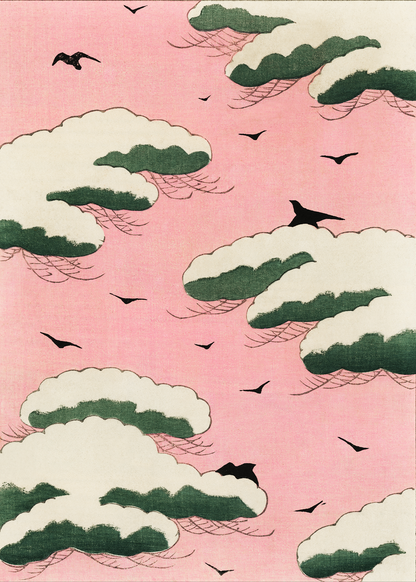 Pink Sky and Birds Art Print by Watanabe Seitei