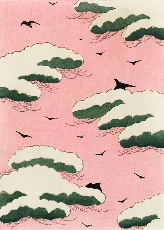 Pink Sky and Birds Art Print by Watanabe Seitei