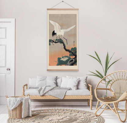 Japanese Crane with babies by Koson Wall Hanging