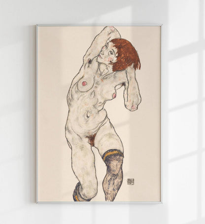 Nude in Black Stocking by Egon Schiele
