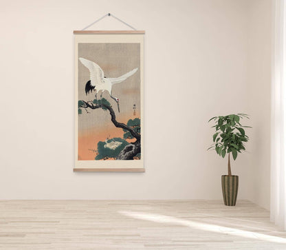 Japanese Crane with babies by Koson Wall Hanging
