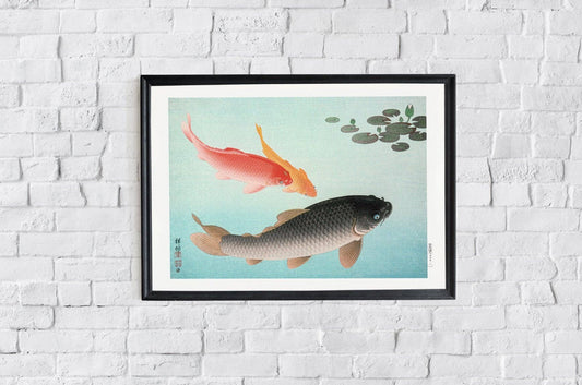 Common and Golden Carp by Koson Poster