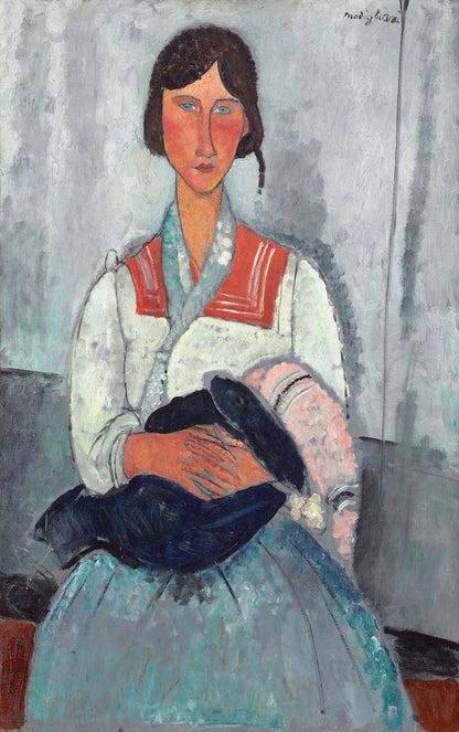 Amedeo Modigliani&#39;s Gypsy Woman with Baby (1919) famous painting.