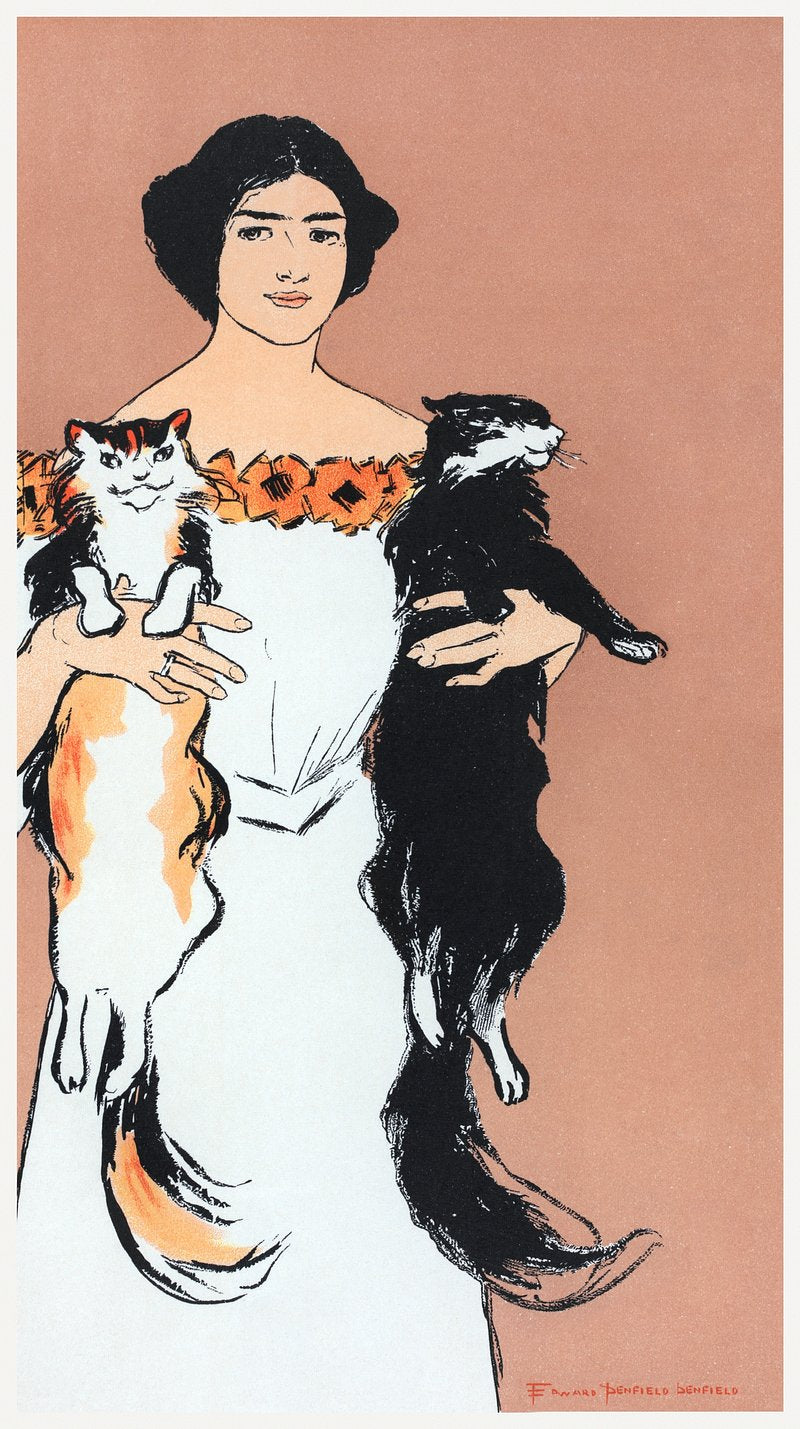 Woman holding cats (1898) by Edward Penfield