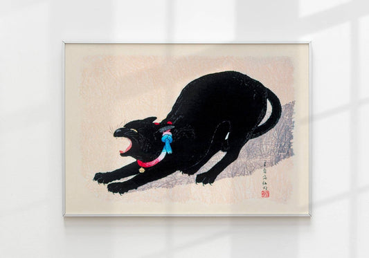 Black Cat Hissing by Takahashi Shōtei