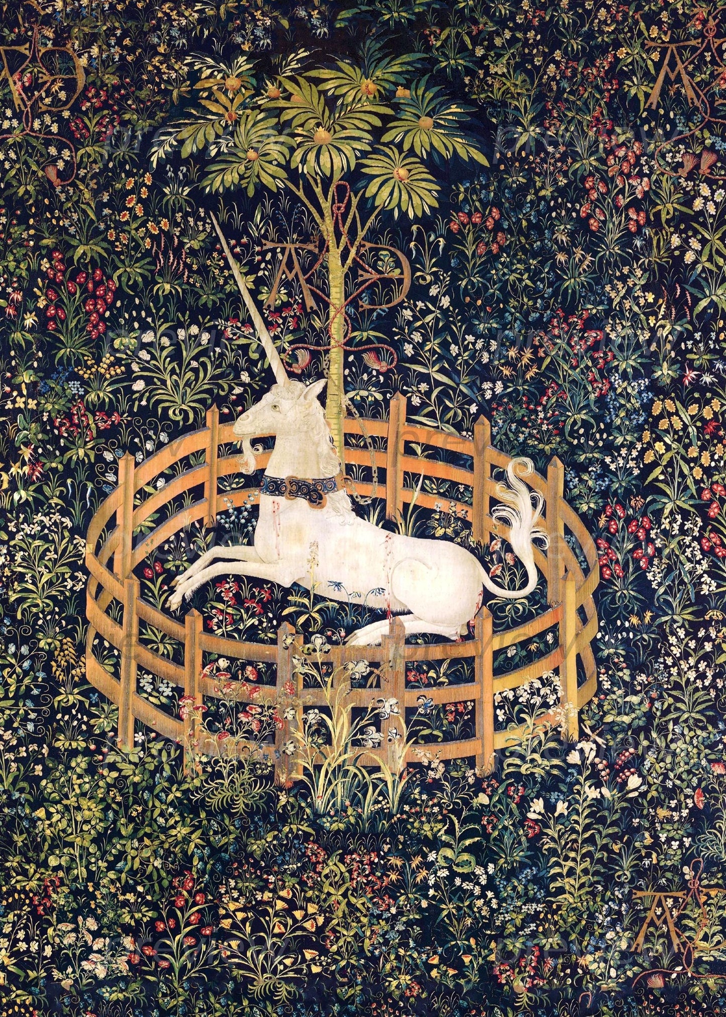 Medieval Unicorn Tapestry Digital Art Printable Instant Download Enchanting Wall Decor for girls room or nursery. renn faire art