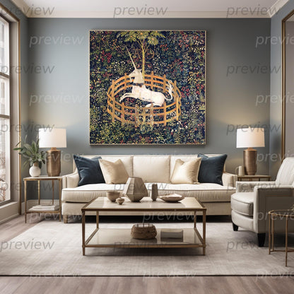 Medieval Unicorn Tapestry Digital Art Printable Instant Download Enchanting Wall Decor for girls room or nursery. renn faire art