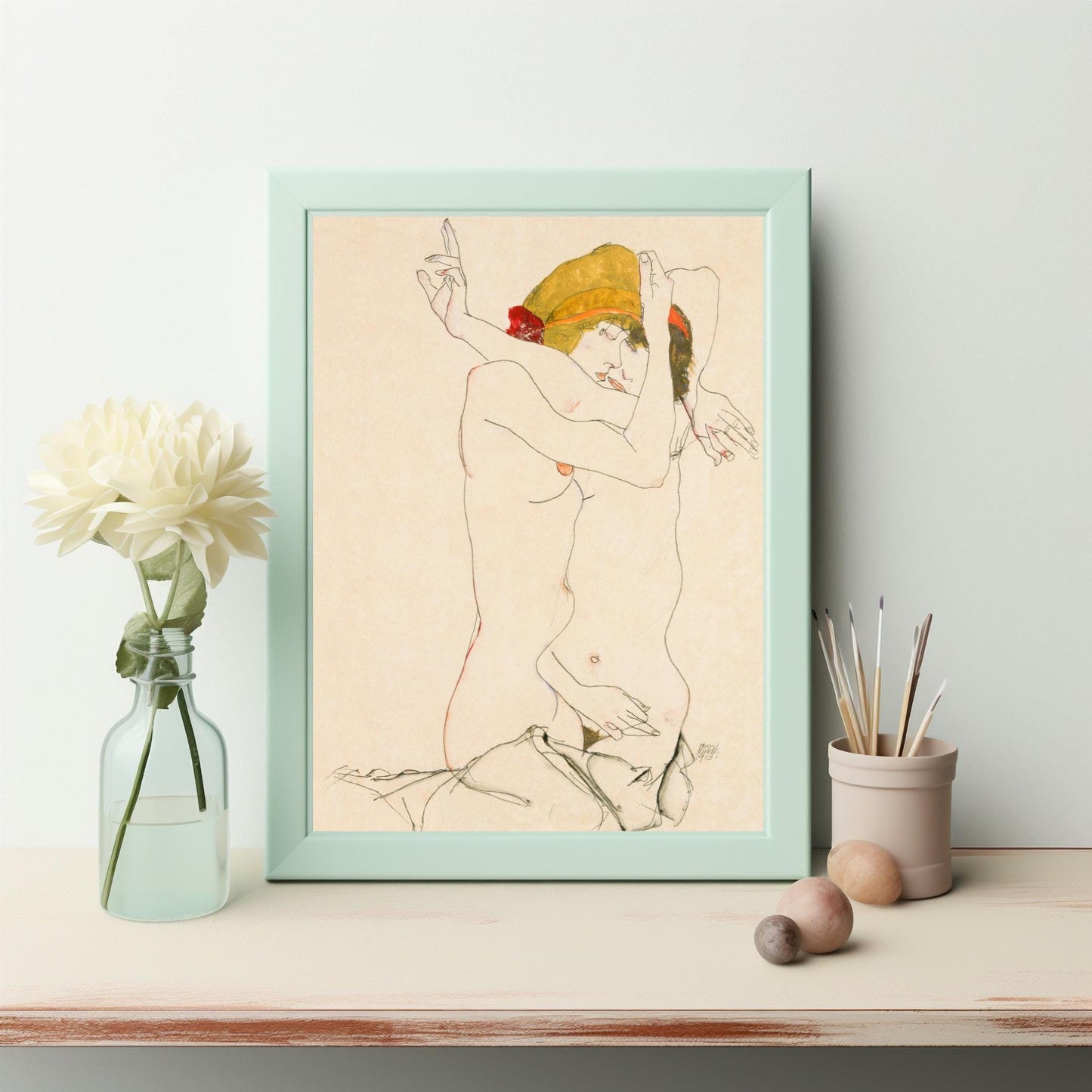 Two Women Embracing 1913 by Egon Schiele - Erotic Lesbian Modern Art Digital Download Wall Art Printable Instant Download