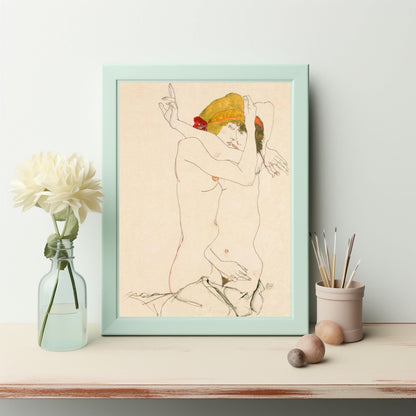 Two Women Embracing 1913 by Egon Schiele - Erotic Lesbian Modern Art Digital Download Wall Art Printable Instant Download