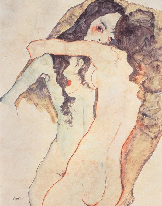 Two Women Embracing 1911 by Egon Schiele Digital Art Printable Romantic Queer Love Instant Download