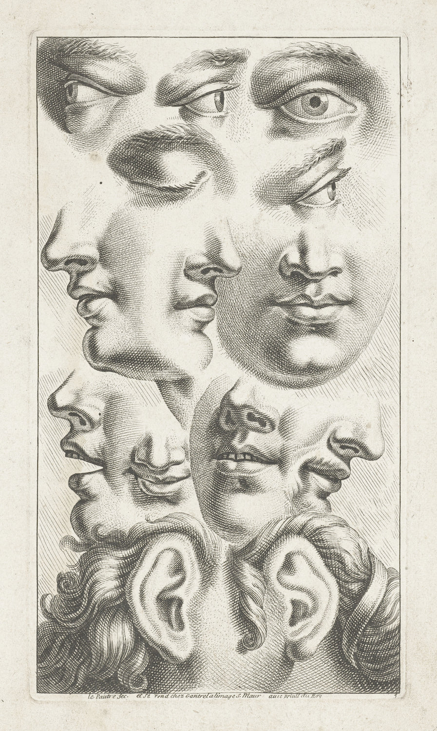 Art Print "Details of Faces by Jean Lepautre - Engraving Art Print"