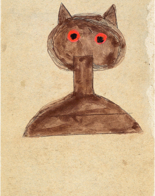 Bill Traylor Americana art | Cat with Red Eyes | Animal folk art | Outsider wall art | African American self-taught artist | Naive print (whitespace trimmed)
