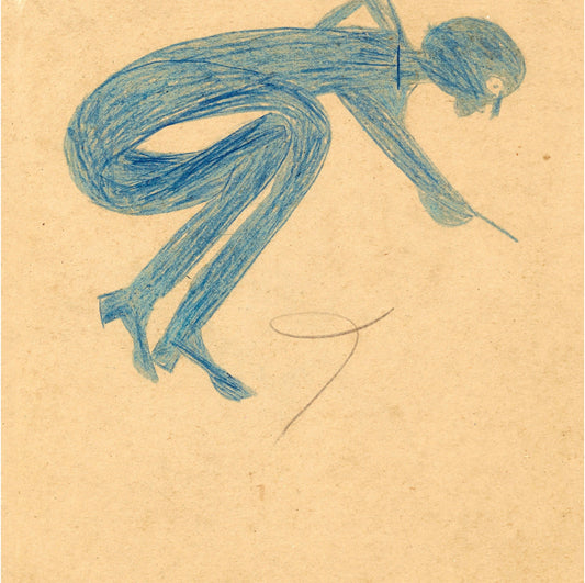 Bill Traylor Americana art | Crouching Man Pointing | Naive folk art | Outsider wall art | African American self-taught artist (whitespace trimmed)