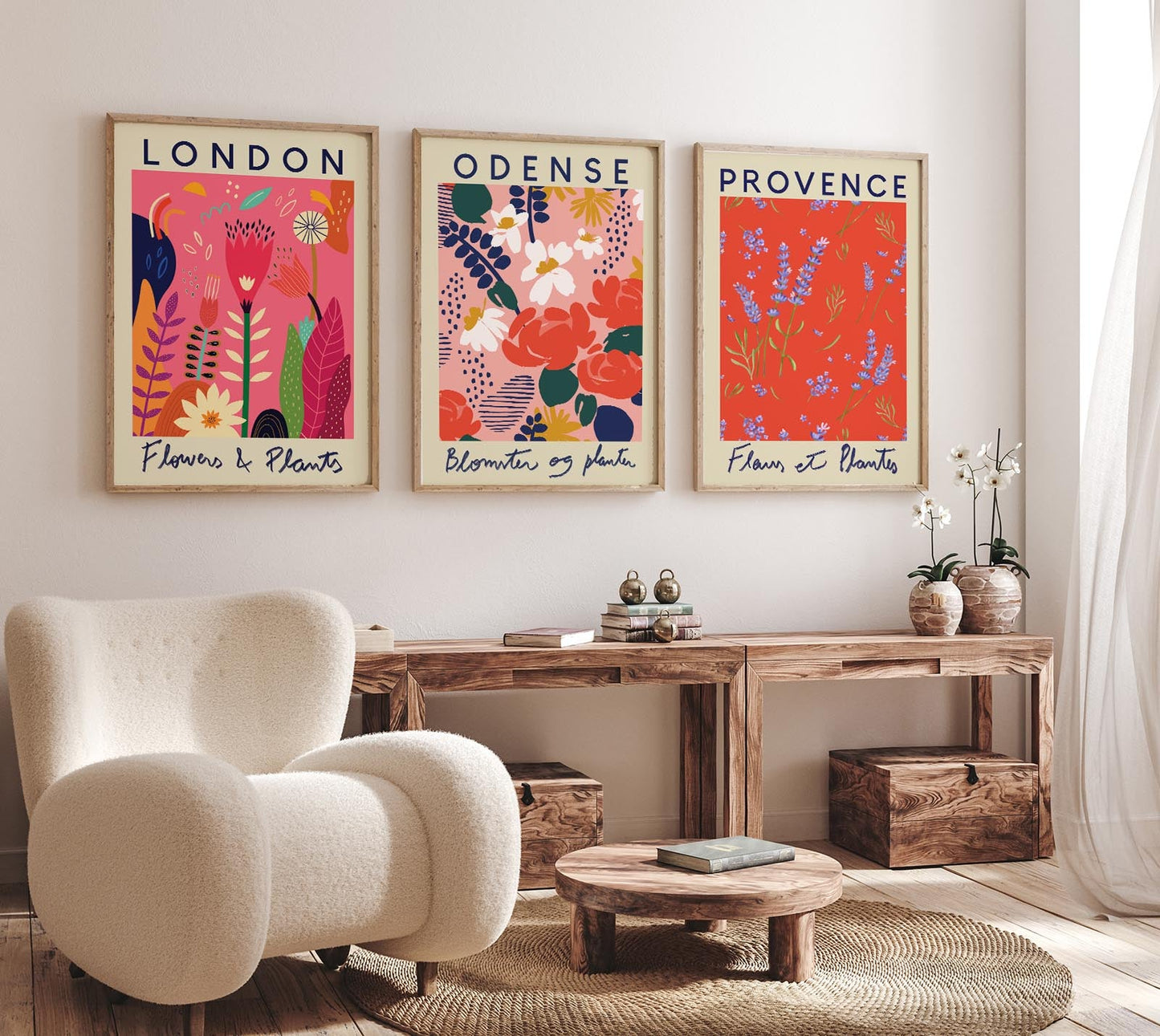 Flower Market Poster Red Set of 3 Prints