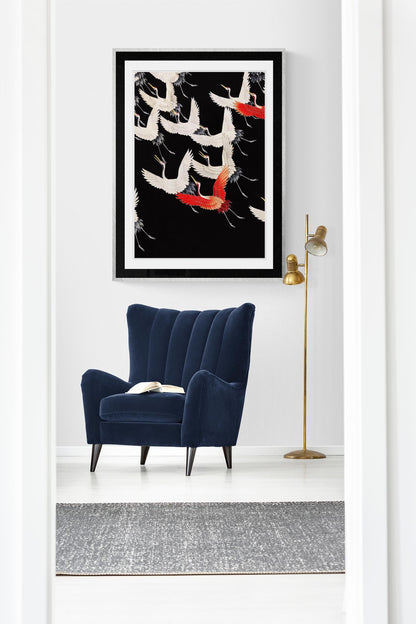 White Cranes and Red one flying Kimono Poster
