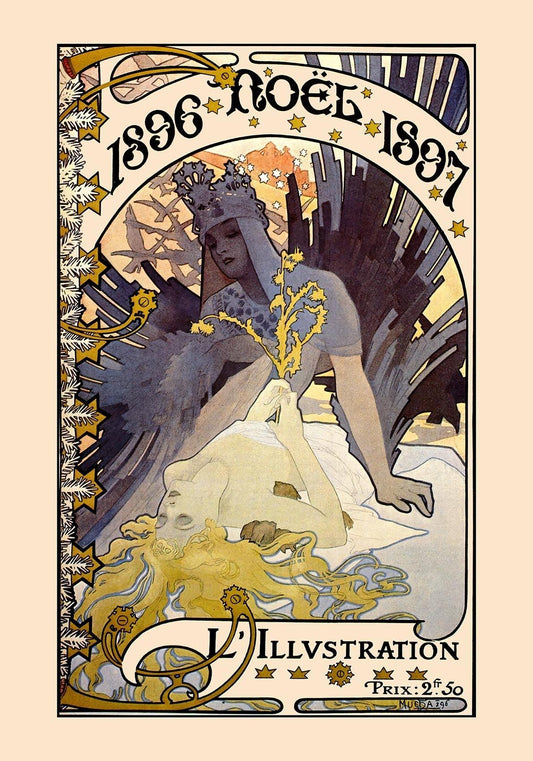 "1896 Noel 1897" by Alphonse Mucha - Alphonse Mucha, anv10013, art nouveau, Ernst Ludwig Kirchner, Jugendstil, Living Room, Living Room Art, Living room decor, Mucha, new, on-faire, ornamental, Painting, Paris, ready-for-abound, Vintage Poster, Wall Art