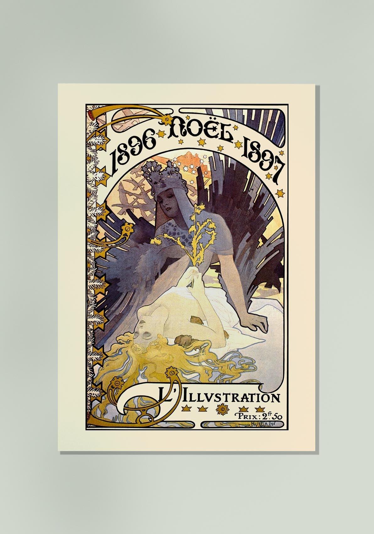 "1896 Noel 1897" by Alphonse Mucha - Alphonse Mucha, anv10013, art nouveau, Ernst Ludwig Kirchner, Jugendstil, Living Room, Living Room Art, Living room decor, Mucha, new, on-faire, ornamental, Painting, Paris, ready-for-abound, Vintage Poster, Wall Art