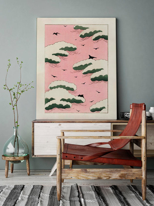 Pink Sky and Birds Art Print by Watanabe Seitei