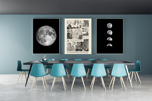 Vintage Astronomy Illustrations of Moon Set of 3 Prints