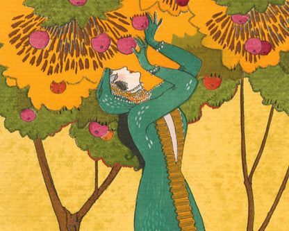Vintage French fashion | Woman picking apples | 1920's fashion plate | Art deco style art | Giclée fine art print | Eco-friendly gift
