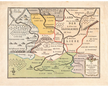 Antique German map of Love | 1777 vintage relationship map | Love and Valentine | Engagement, wedding or anniversary gift | Modern vintage