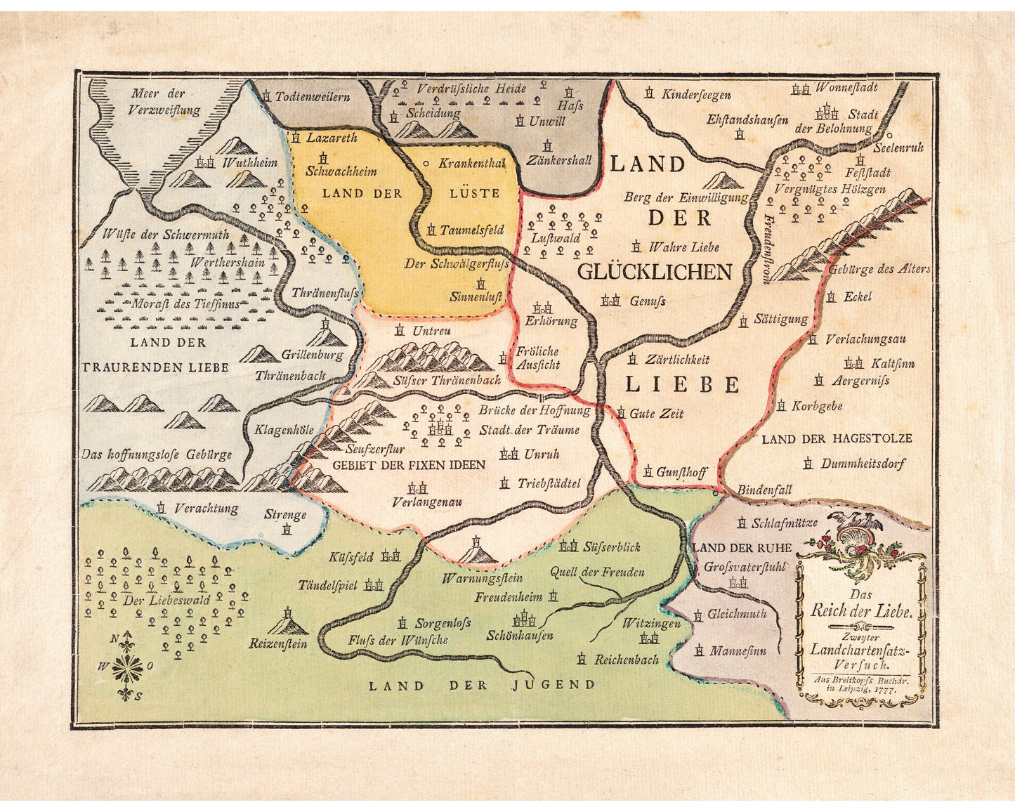 Antique German map of Love | 1777 vintage relationship map | Love and Valentine | Engagement, wedding or anniversary gift | Modern vintage