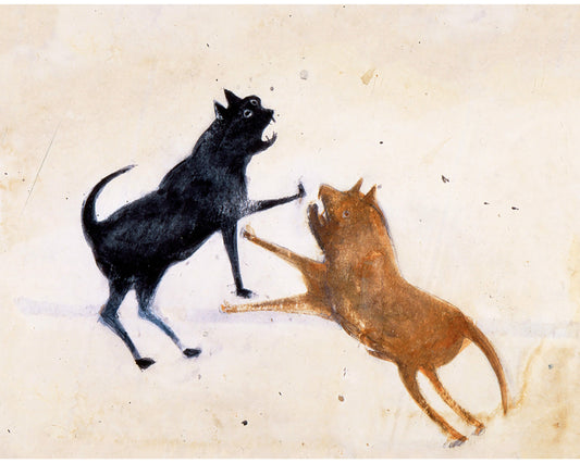 Cat and Dog fighting | Bill Traylor Americana art | Animal folk art | African American self-taught artist | Modern vintage wall décor