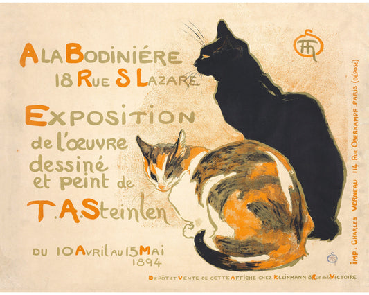 Vintage cat art | Orange tabby and black cat | Animal wall decor | Modern vintage décor | Ready to frame & gift | Steinlen