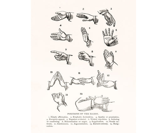 Vintage hand gesture illustration | Antique sign language | Body language wall art | Modern vintage decor | Eco-friendly gift