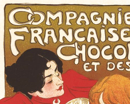 French chocolate & tea advertisement | Vintage woman, girl and cat | Theophile Steinlen print | Kitchen and cafe wall art | Antique food ad