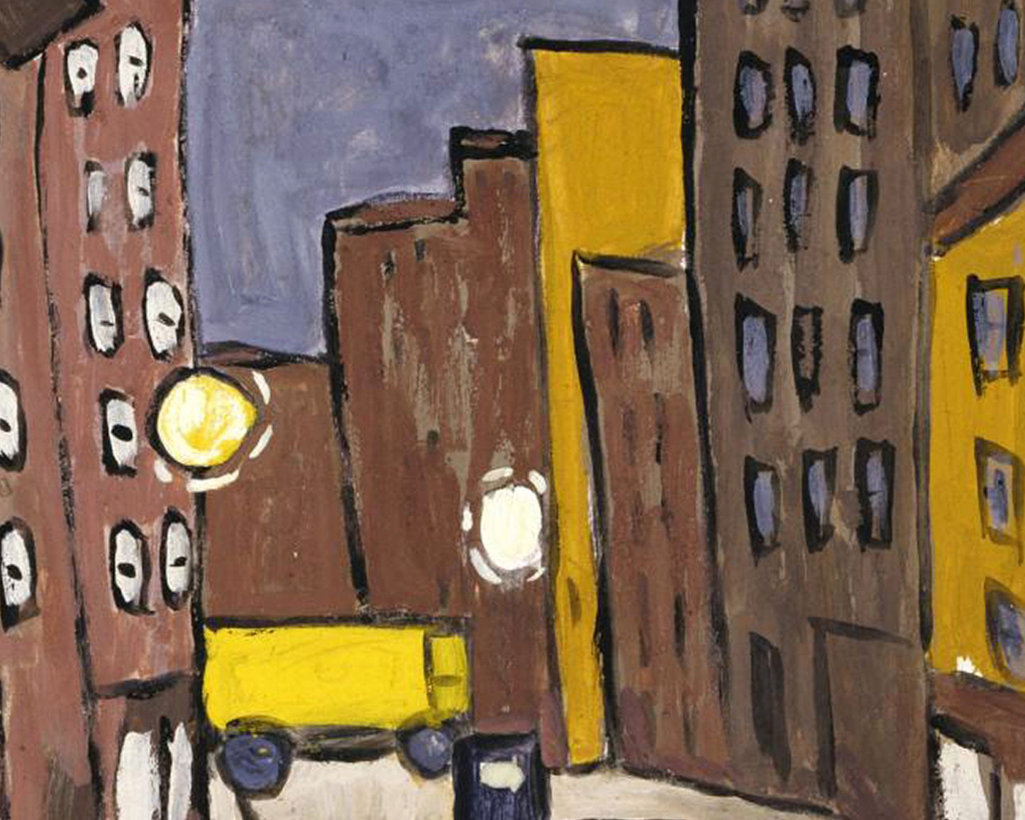 Harlem street scene with moon | 1940&#39;s city scene | Vintage African American folk art | Black artist | Primitive Americana wall art