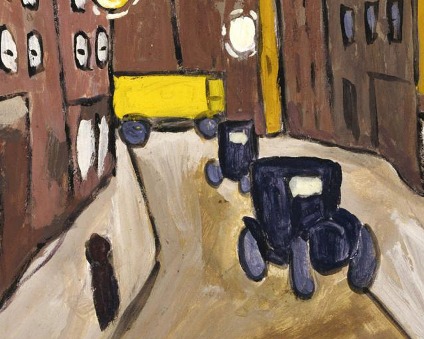 Harlem street scene with moon | 1940&#39;s city scene | Vintage African American folk art | Black artist | Primitive Americana wall art