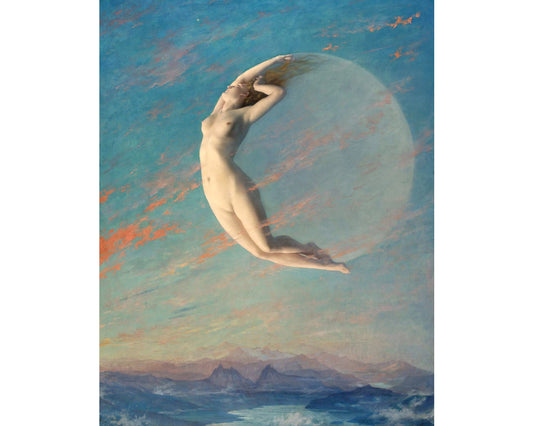 Moon goddess art print | Selene | Albert Aublet | Vintage nude woman | Art nouveau wall art | Celestial painting